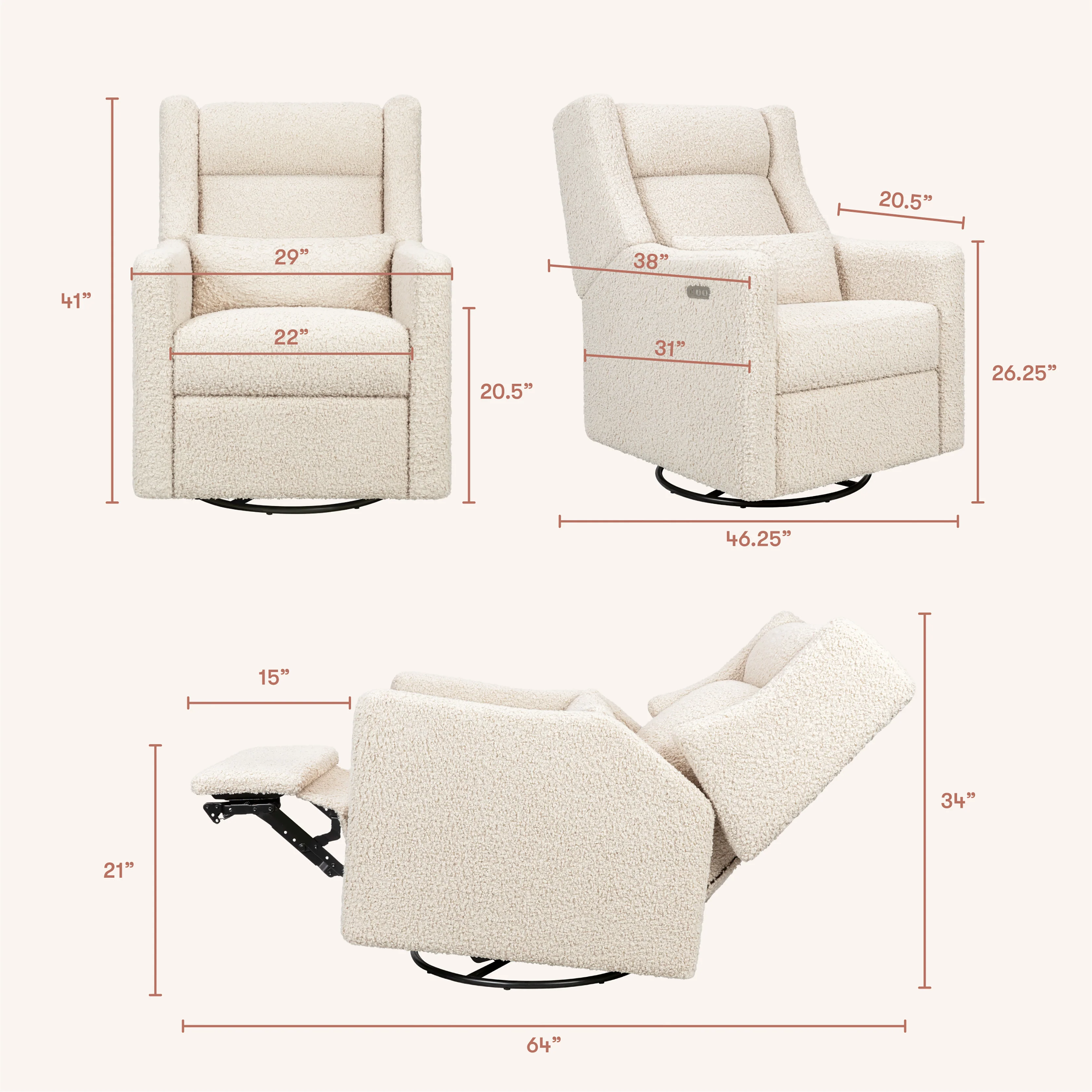 Kiwi Plus Power Recliner and Swivel Glider with Power Adjustable Headrest and USB Port - Image 15